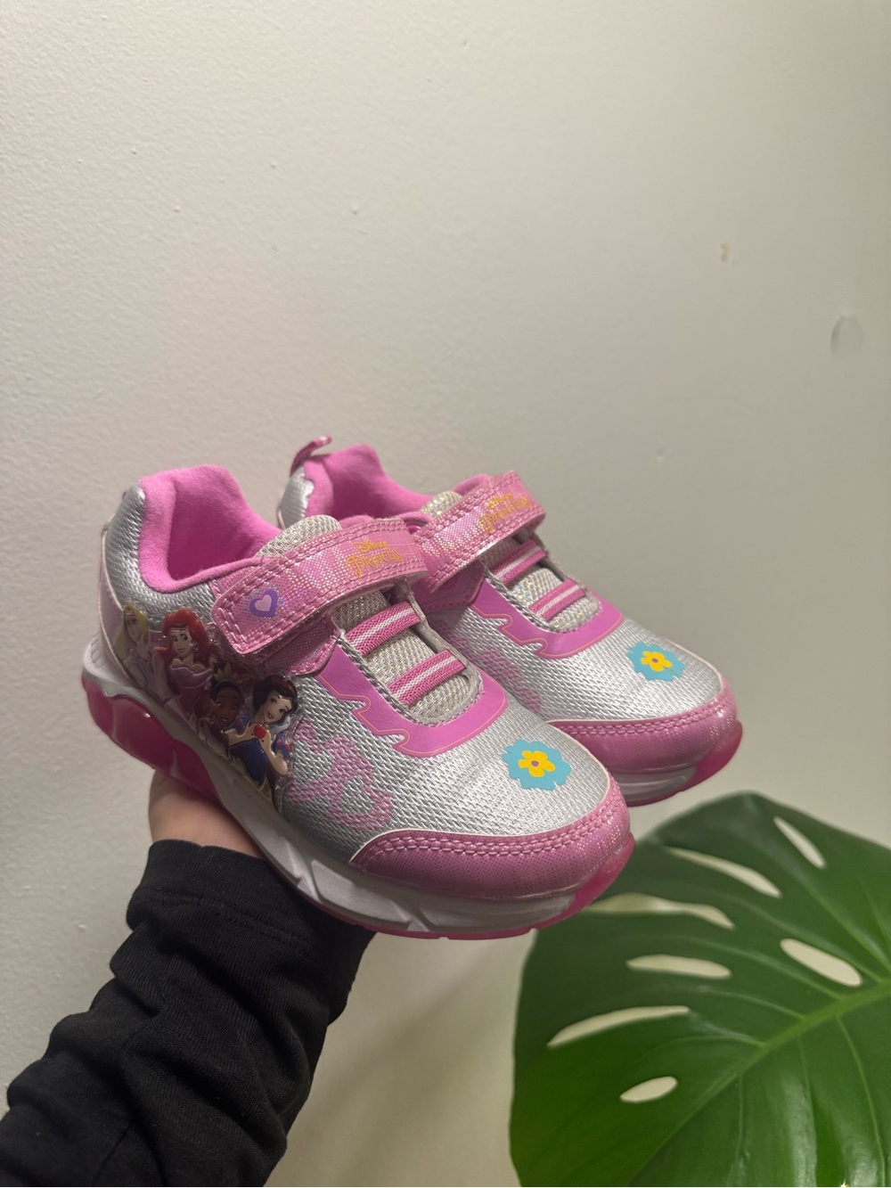 Disney Girls Pink and Silver Princess Light-Up Sneakers